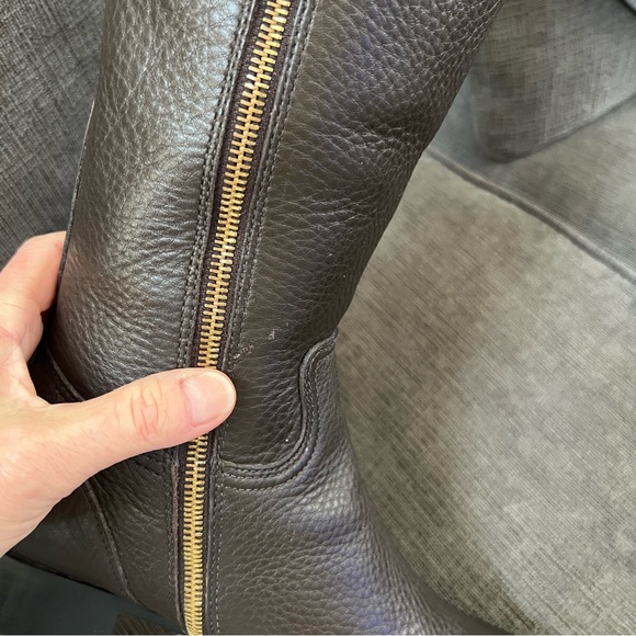 PRADA Vitello Daino Moro Brown Pebbled Leather Riding Boots Zipper Closure - Picture 13 of 16
